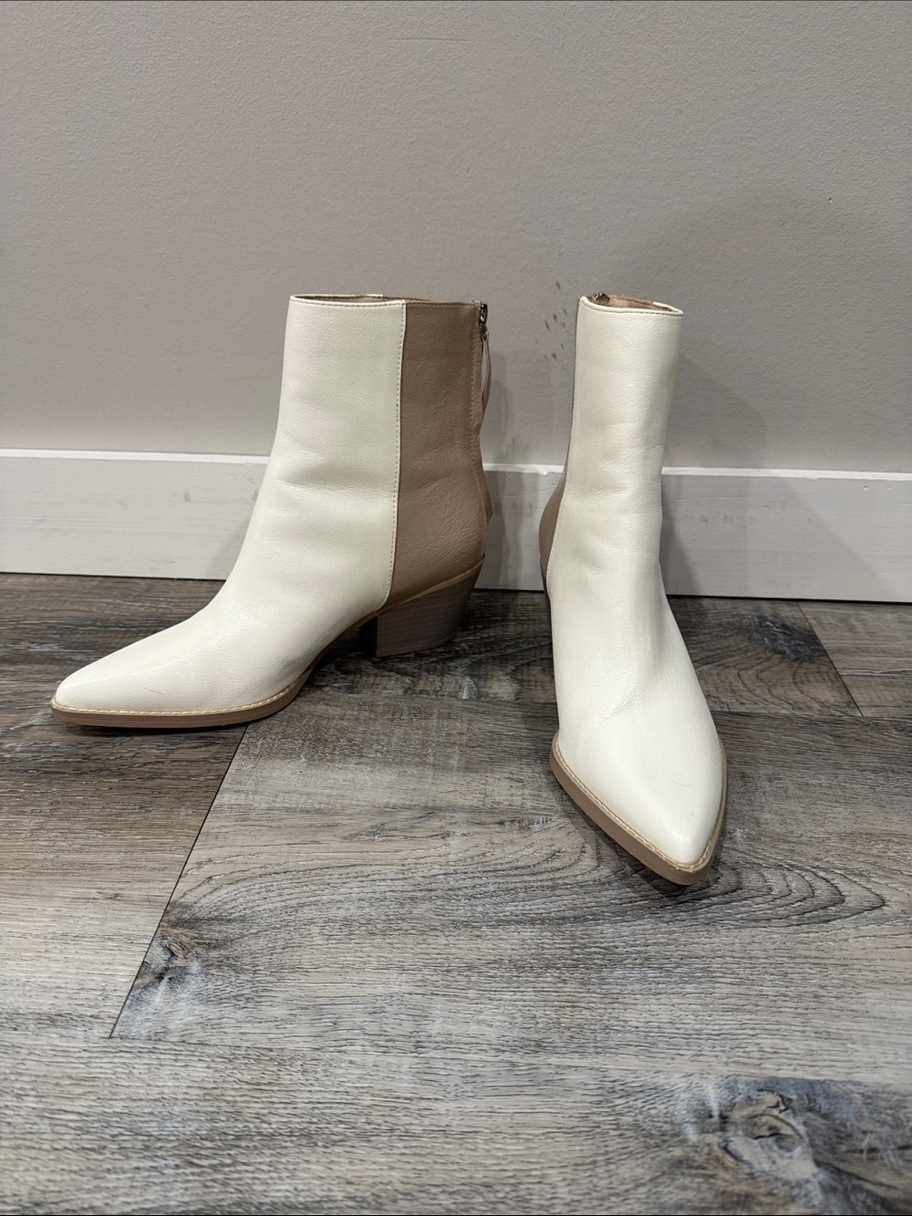 Oasis Cream and Tan Pointed Toe Ankle Boots